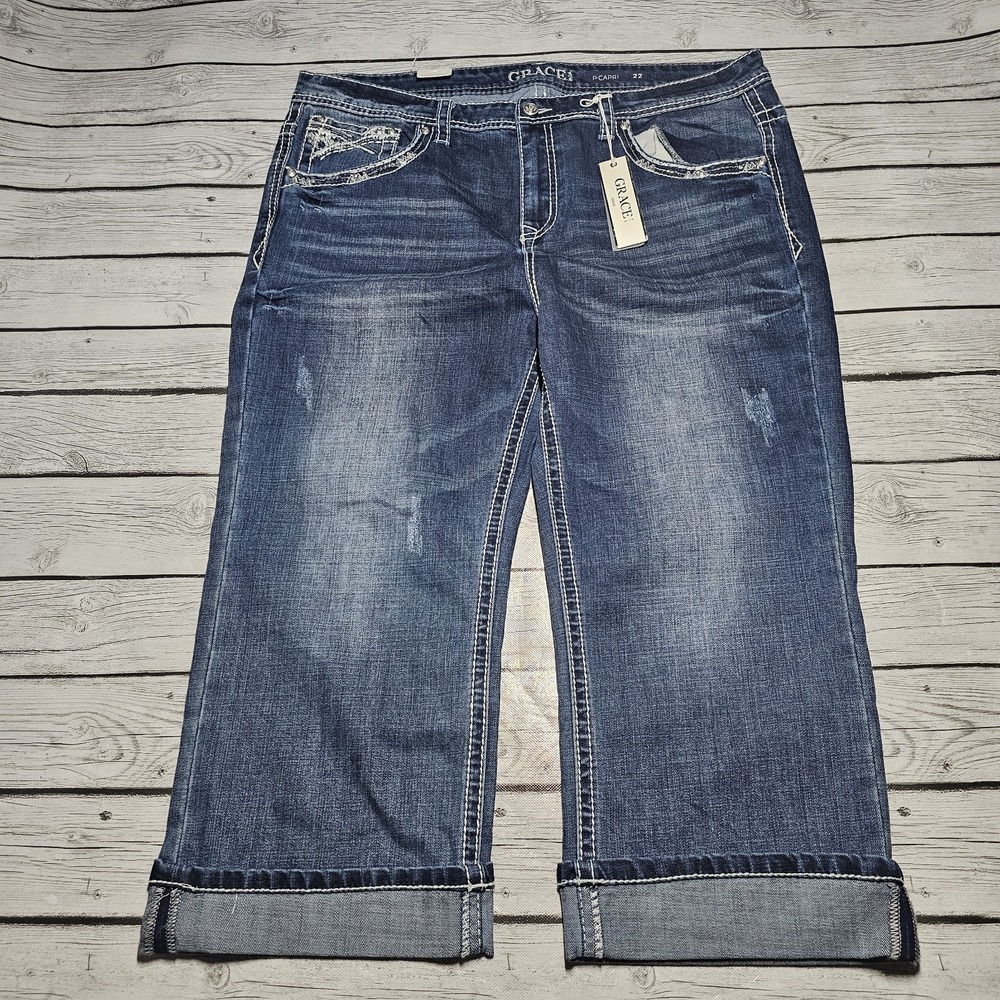 Grace in LA Dark Blue Capri Jeans